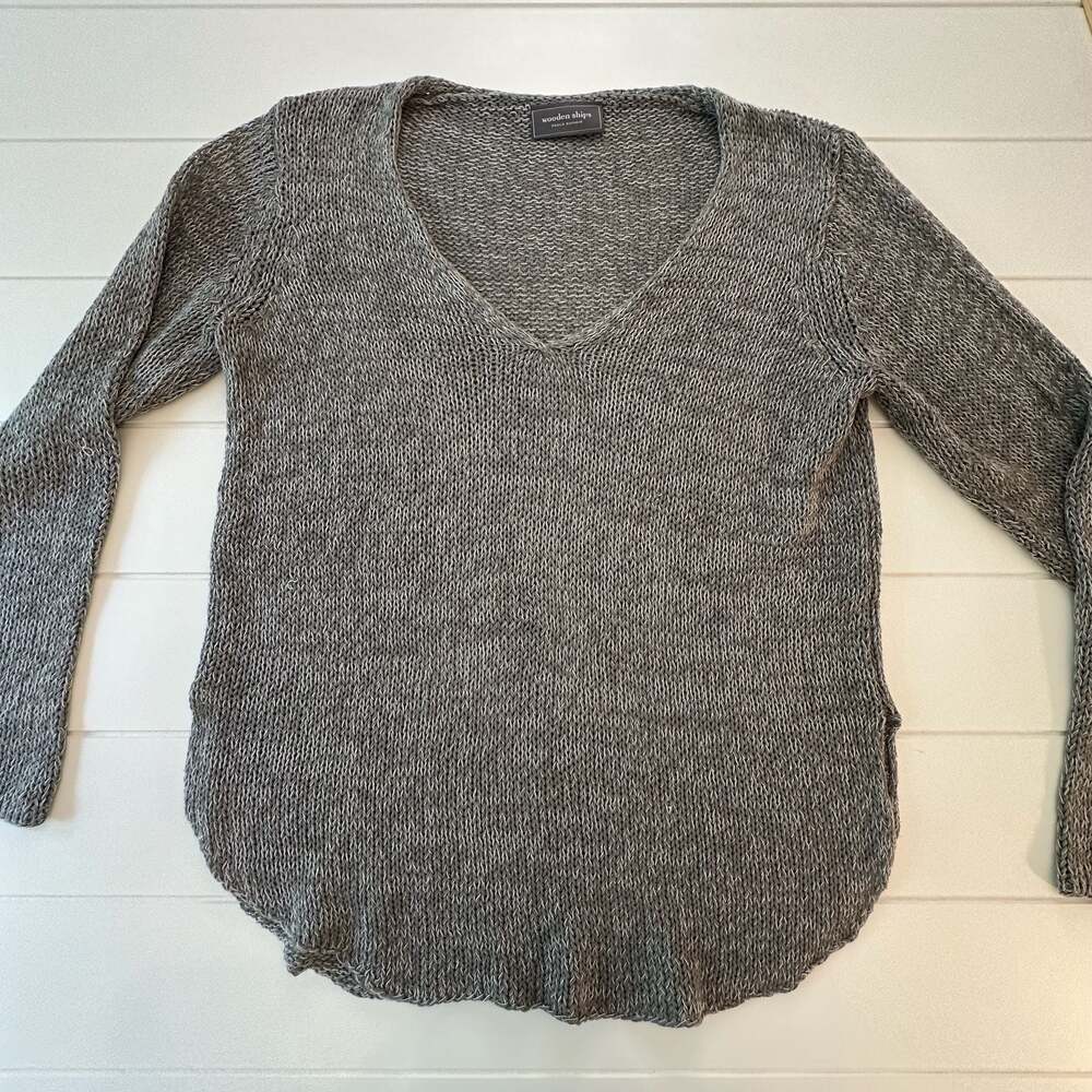 Wooden Ships Paola Buendia Gray Marled Knit V-Neck Sweater Size XS/S